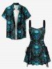 Halloween Skulls Floral Magic Mirror Print Lace Up Tank Dress - Paon Bleu L