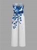 Flowers Leaf Print Pocket Hawaii Jumpsuit With Removable Belt and Shoulder Straps -  