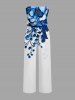 Flowers Leaf Print Pocket Hawaii Jumpsuit With Removable Belt and Shoulder Straps -  