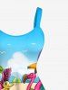 Flamingo Coconut Tree Seascape Rainbow Print Hawaii Tank Dress(Adjustable Shoulder Strap) -  