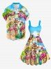Flamingo Coconut Tree Seascape Rainbow Print Hawaii Tank Dress(Adjustable Shoulder Strap) -  