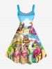 Flamingo Coconut Tree Seascape Rainbow Print Hawaii Tank Dress(Adjustable Shoulder Strap) -  