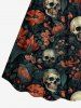 Skulls Flowers Leaf Print Hawaii Cinched Dress -  