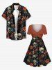 Skulls Flowers Leaf Print Hawaii Cinched Dress -  