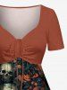 Skulls Flowers Leaf Print Hawaii Cinched Dress -  