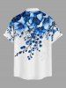 Chemise hawaïenne pour homme à imprimé fleurs et feuilles, avec boutons et poche - Bleu S