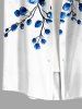 Chemise hawaïenne pour homme à imprimé fleurs et feuilles, avec boutons et poche - Bleu S