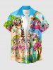 Flamingo Coconut Tree Seascape Rainbow Print Buttons Pocket Hawaii Shirt For Men -  