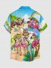 Flamingo Coconut Tree Seascape Rainbow Print Buttons Pocket Hawaii Shirt For Men -  