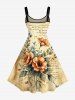Flower Leaf Branch Letters Print Hawaii A Line Dress -  