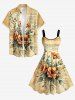 Flower Leaf Branch Letters Print Hawaii A Line Dress -  