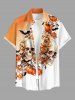 Chemise pour homme Halloween à boutons et poche, imprimé crânes, fleurs, citrouilles et chauves-souris - Orange S