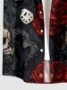 Skulls Rose Flower Insect Dice Print Halloween Button Pocket Shirt For Men -  