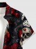 Skulls Rose Flower Insect Dice Print Halloween Button Pocket Shirt For Men -  