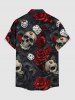Skulls Rose Flower Insect Dice Print Halloween Button Pocket Shirt For Men -  