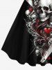 Robe trapèze Halloween à imprimé crânes, poker et cœurs - Noir XS