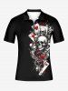Polo zippé Halloween pour homme à imprimé crânes poker cœur - Noir L