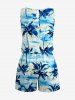 Coconut Tree Sea Print Hawaii Drawstring Pocket Romper -  