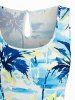 Coconut Tree Sea Print Hawaii Drawstring Pocket Romper -  