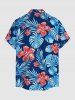 Tropical Leaf Hibiscus Flower Print Hawaii Button Pocket Shirt For Men -  