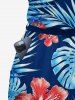 Combinaison hawaïenne à imprimé feuilles tropicales et hibiscus, avec poches, ceinture amovible et bretelle amovible - Cadetblue S