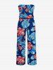 Combinaison hawaïenne à imprimé feuilles tropicales et hibiscus, avec poches, ceinture amovible et bretelle amovible - Cadetblue S