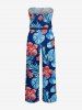Tropical Leaf Hibiscus Flower Print Hawaii Pocket Jumpsuit with Removable Belt and Shoulder Strap -  