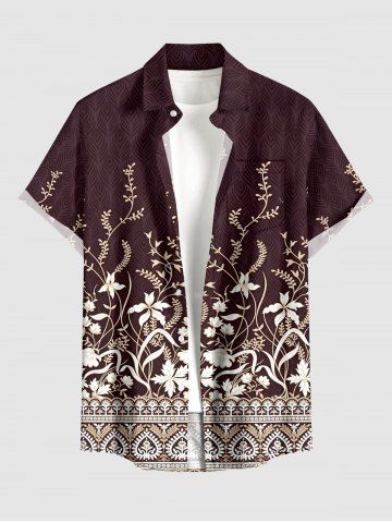 Chemise homme à imprimé floral hawaïen ethnique, boutonnée avec poche