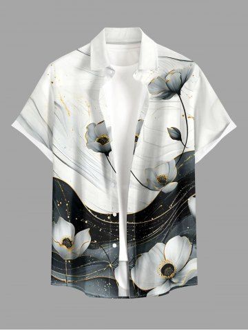 Chemise homme à imprimé fleurs Hawaii courbes fluides, avec poche boutonnée