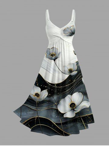 Robe trapèze twist à imprimé fleurs d'Hawaï courbes fluides - WHITE - M