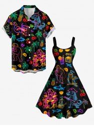Glitter Neon Coconut Tree Pineapple Octopus Print Matching Hawaii Beach Outfit For Couples -  