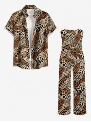 Tenue de plage hawaïenne assortie à motif léopard pour couples - Brun 