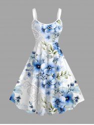 Flowers Leaf Print Hawaii Tank Dress(Adjustable Shoulder Strap) -  