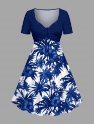 Hibiscus Flowers Coconut Tree Print Cinched Hawaii Dress -  