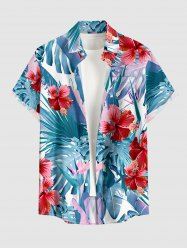 Hibiscus Flower Tropical Leaf Print Buttons Pocket Hawaii Shirt For Men -  