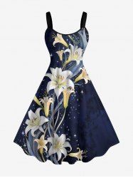 Hawaii Lily Flower Galaxy Print A Line Dress -  