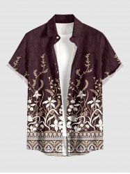 Hawaii Flower Plant Ethnic Print Button Pocket Shirt For Men -  