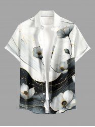 Chemise homme à imprimé courbe fluide Hawaii Flower, avec boutons et poche - Blanc S