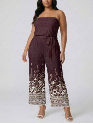 Hawaii Flower Plant Ethnic Print Pocket Jumpsuit with Removable Belt and Shoulder Strap -  