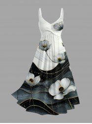 Robe trapèze twist à imprimé Hawaii Flower Fluid Curve - Blanc XXS