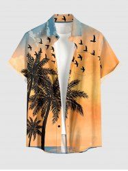 Chemise pour homme à imprimé ciel dégradé cocotier Hawaii et poche boutonnée - Rose orange S