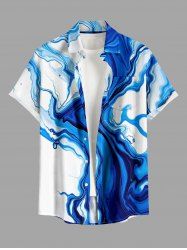 Chemise hawaïenne homme à imprimé marbre fluide et poche boutonnée - Bleu 6XL