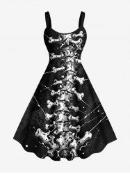 Robe trapèze à imprimé squelette Halloween - Noir 6X