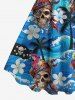 Crânes Pirate Perroquet Cocotier Fleur Vagues de Mer Imprimé Assorti Ensemble Plage Hawaii pour Couples - Pers 
