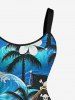 Crânes Pirate Perroquet Cocotier Fleur Vagues de Mer Imprimé Assorti Ensemble Plage Hawaii pour Couples - Pers 