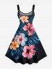 Robe hawaïenne sans manches à imprimé feuilles tropicales et fleurs d'hibiscus (bretelles ajustables) - Paon Bleu XXS