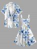 Flowers Leaf Print Hawaii Tank Dress(Adjustable Shoulder Strap) -  