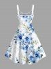 Flowers Leaf Print Hawaii Tank Dress(Adjustable Shoulder Strap) -  