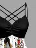 Flower Snake Umbrella Spider Web Print Ruched Lattice Crisscross Straps Hawaii Dress -  