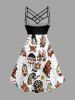 Flower Snake Umbrella Spider Web Print Ruched Lattice Crisscross Straps Hawaii Dress -  